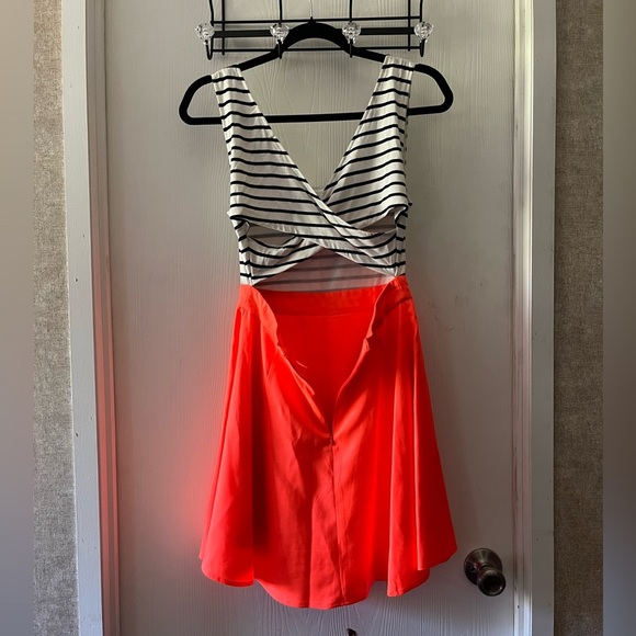 Altar'd State Neon Orange with Black and White Stripes Dress - Picture 4 of 6